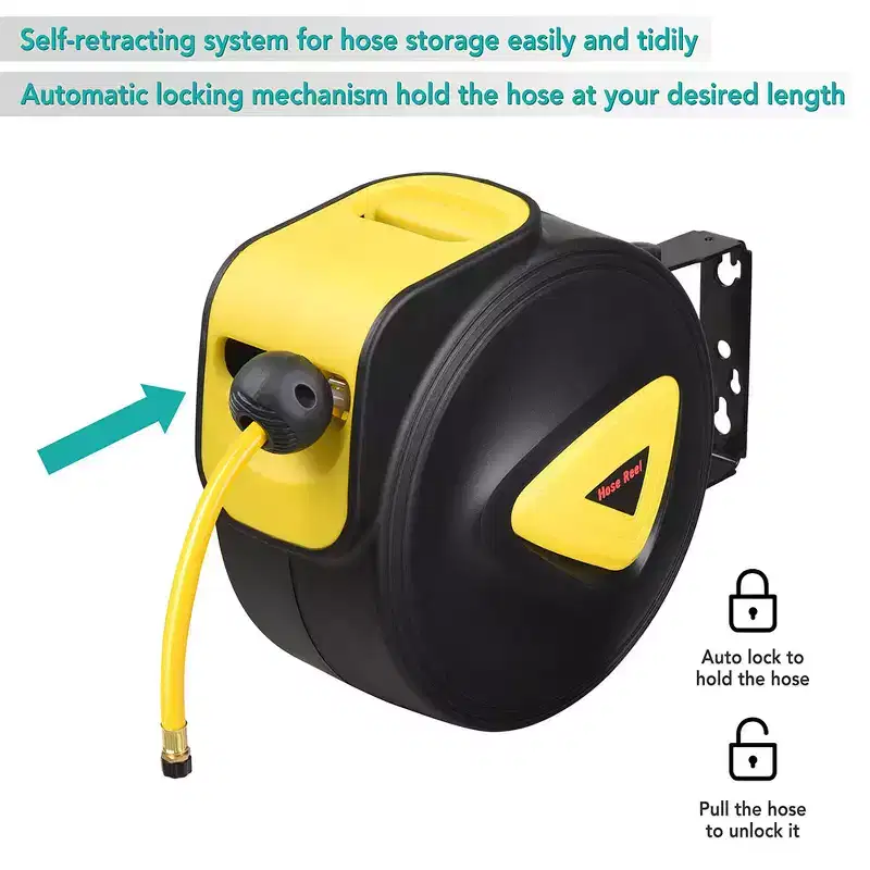 Yescom 5/16 x 33 ft Retractable Air Hose Reel Auto Rewind Ceiling / Wall Mount 180 Swivel Air Compressor