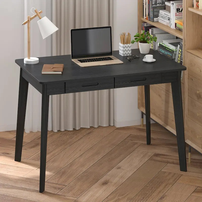 39.4 Inch Simple Writing Desk with Drawers and Solid Wood Legs