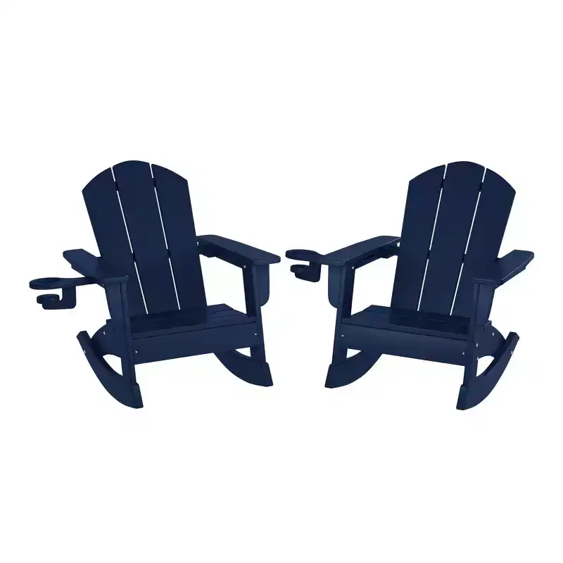 WestinTrends Malibu Outdoor HDPE Plastic Preschool Toddler Classic Adirondack Rocking Chairs (Set of 2)