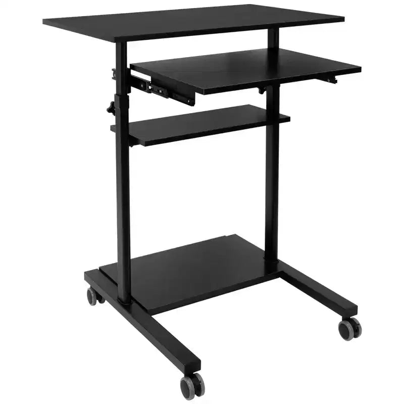 Mobile Standing Desk with Retractable Keyboard Tray
