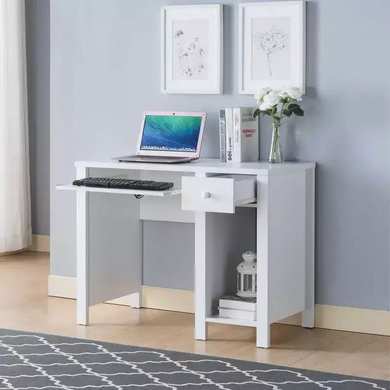 TUYOHW 39 Wood Student Desk,Home Office Desk with Keyboard Drawer,Tall Shelf,1 Drawer,Wooden Knob Handle,Writing Desk for Study,Bedroom,Office