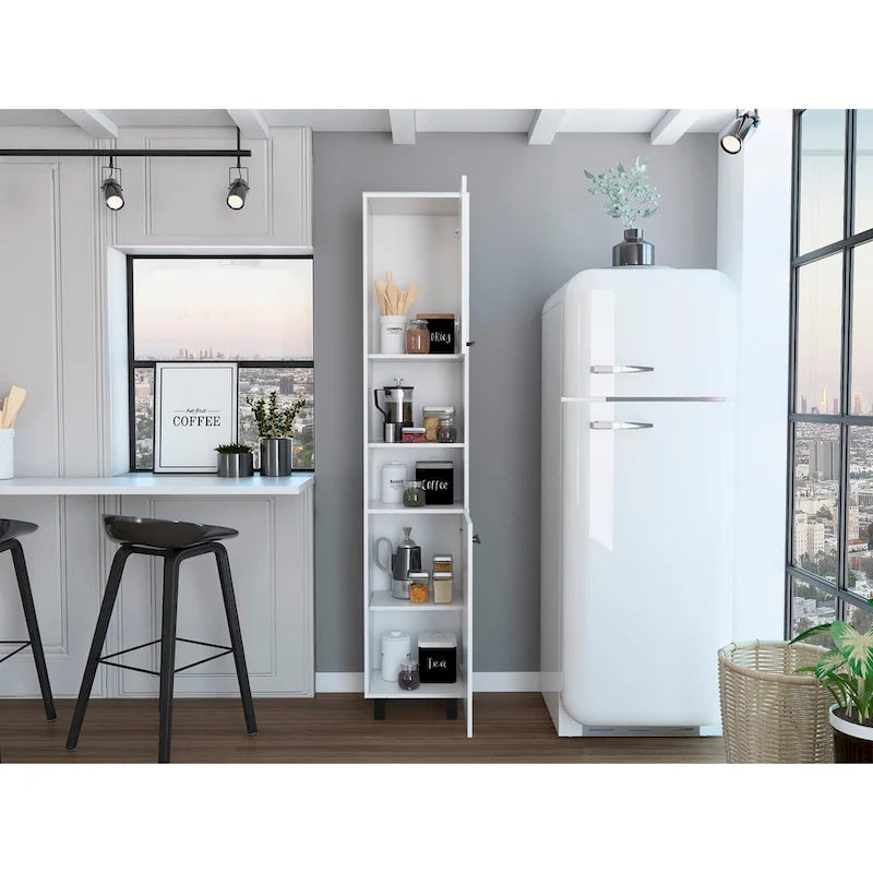 TUHOME Hobart Pantry with 2 Cabinets and 2 Open Shelves, Aluminum Handles and Hinges - N/A