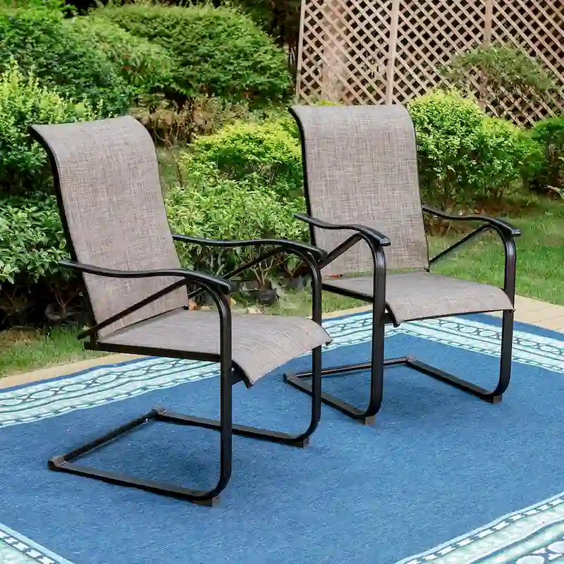 7 Pieces Patio Dining Set, 6 x C Spring Motion Chairs Textilene and 1 Metal Table with 2.6 Umbrella Hole