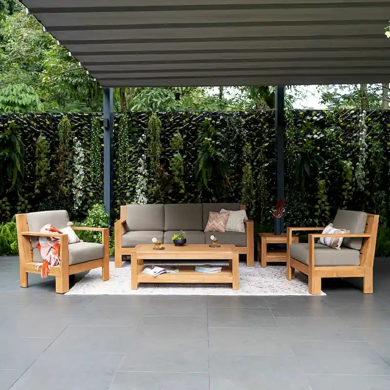 Cambridge Casual Logan 5-Piece Teak Patio Conversation Set with Sunbrella Cushion