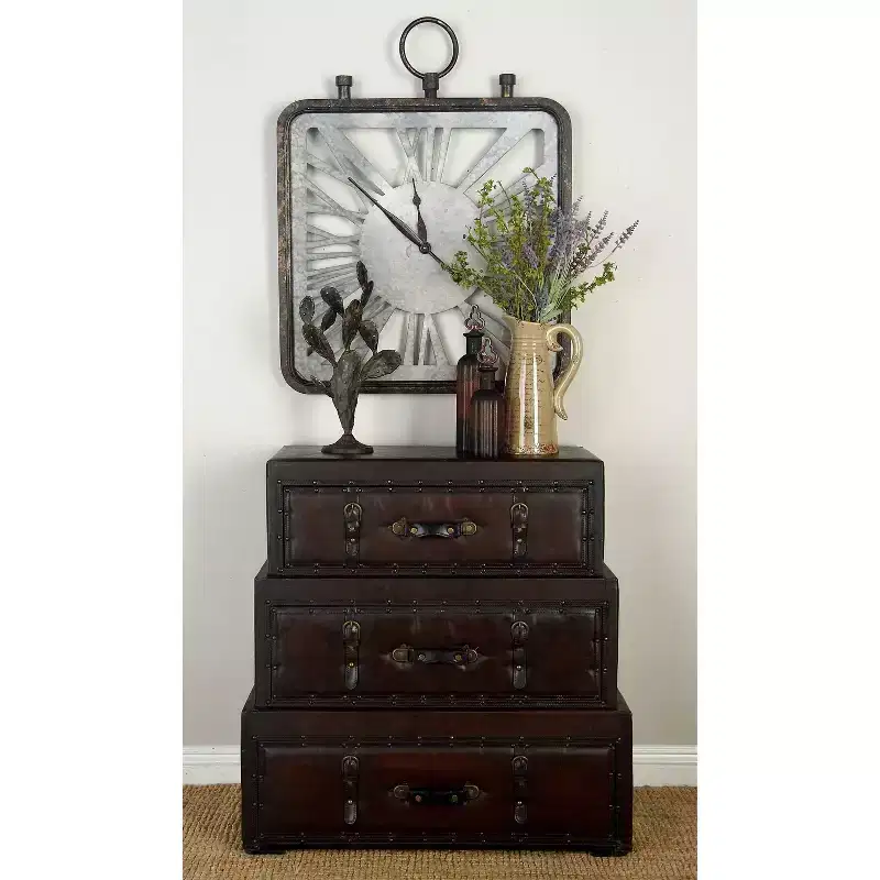 Traditional Faux Leather and Wood Chest Brown - Elegant Divided Storage, No Assembly Required