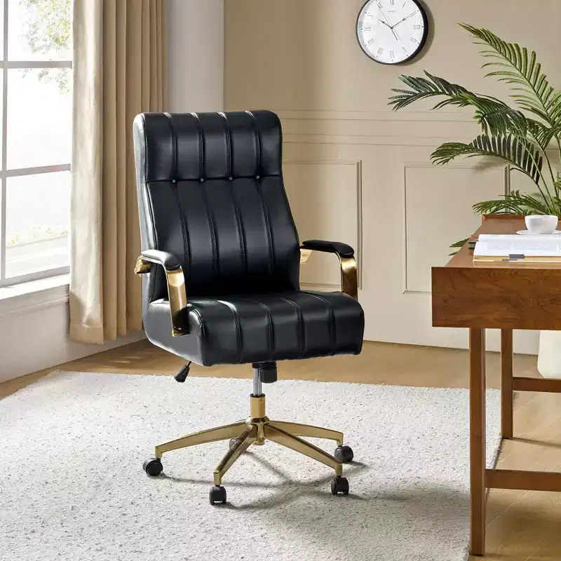Siivio Modern Leather Swivel Tilting Office Chair with Channel Tufted|HULALA??HOME
