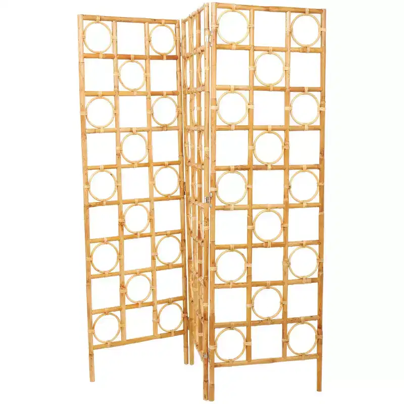 Olivia & May Rattan Handmade Woven 3 Panel Room Divider Screen with Open Frame Design Brown: Nautical Coastal Beach Style, No Assembly Required