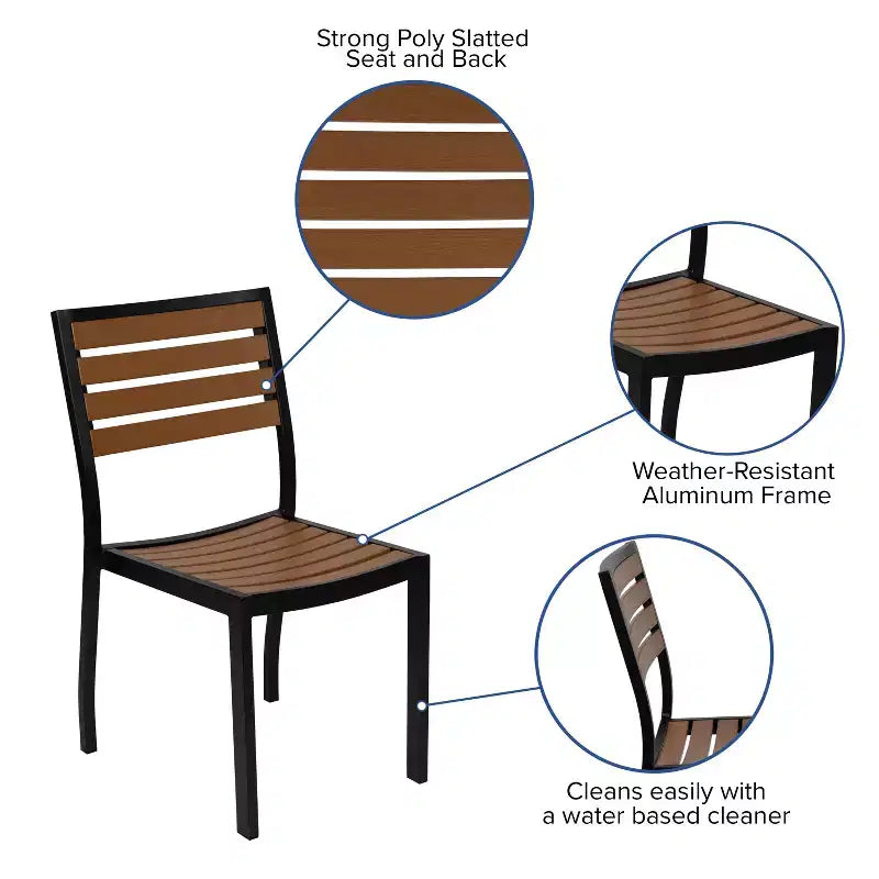 Flash Furniture Outdoor Side Chair with Faux Teak Poly Slats