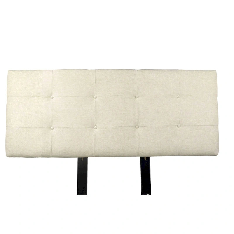Button Tufted Upholstered Headboard | Cream Polyester | Adjustable Height | Twin–King