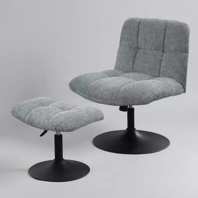 Art Leon Leisure Linen Fabric Swivel Accent Chair with Ottoman, Wood and Metal Frame