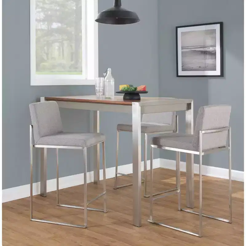 LumiSource Set of 3 Fuji High Back Counter Height Barstools Stainless Steel/Gray