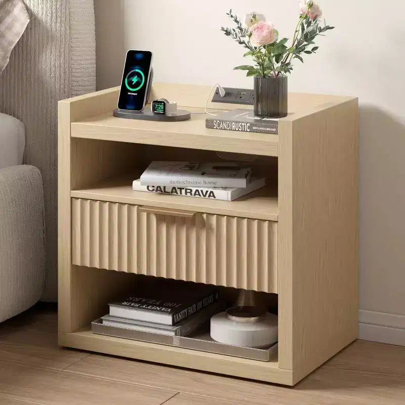 Wood End Table With Charging Station 1 Drawer Nightstand Large Modern Bedside Table Storage Accent Cabinet For Living Room Bedroom Home Office USB