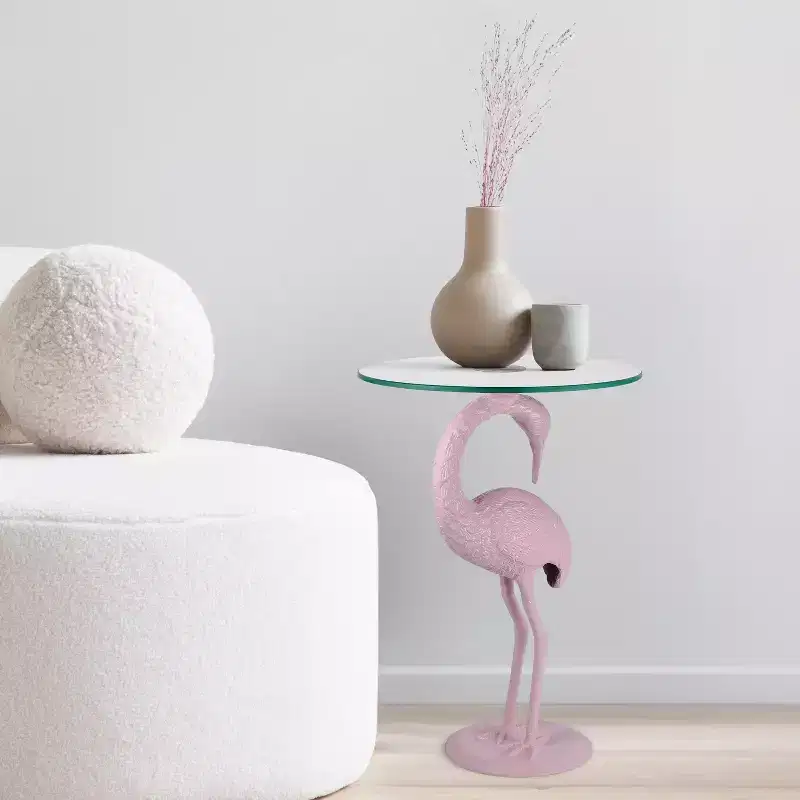 JONATHAN Y Blanche 25 Classic Mid-Century Glass Top Flamingo End Table