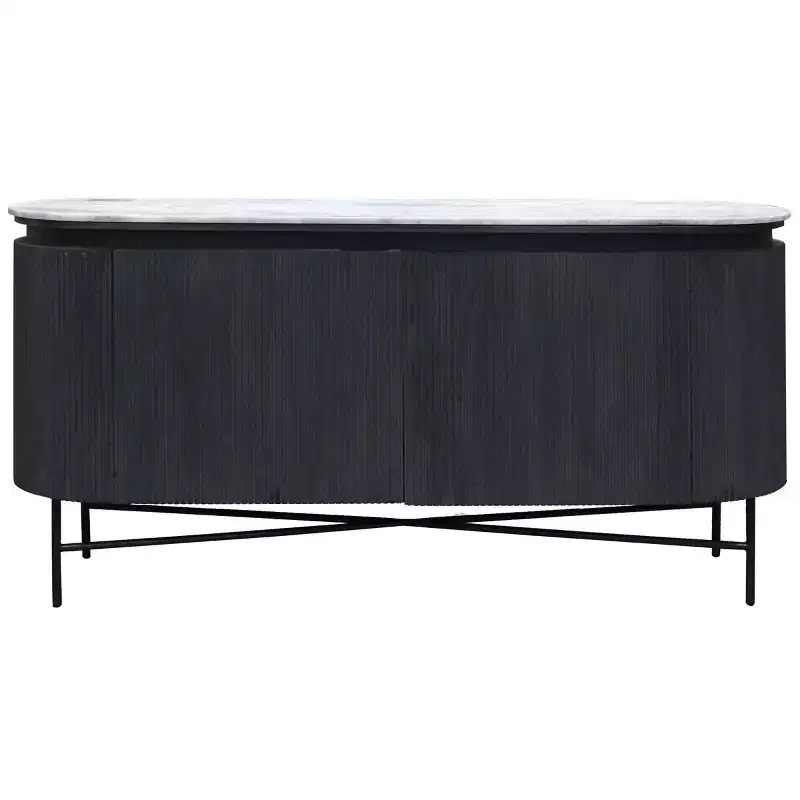 Granite Top and Metal Legs Racetrack Sideboard Cabinet White/Charcoal - StyleCraft: Mango Wood, Fixed Shelf, Luxury