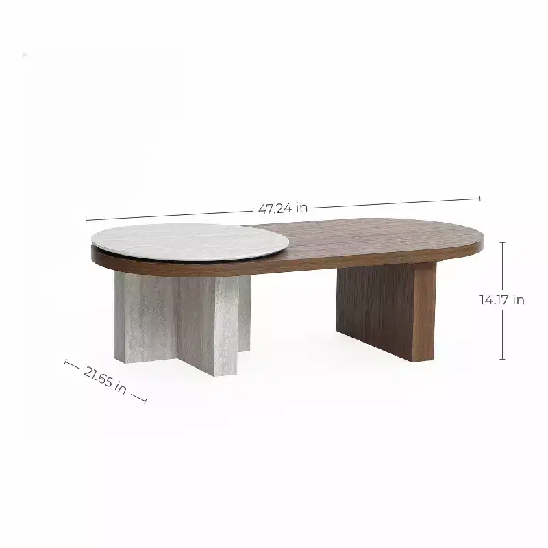 LuxenHome Travertine-Style and Walnut Finish MDF Wood Oval Coffee Table Brown