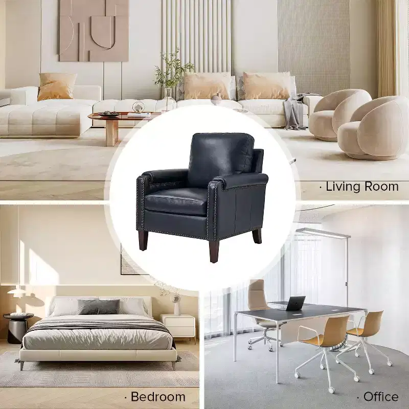 Hellmuth Genuine Leather Armchair with Removable Cushion and Nailhead Trims | HULALA HOME