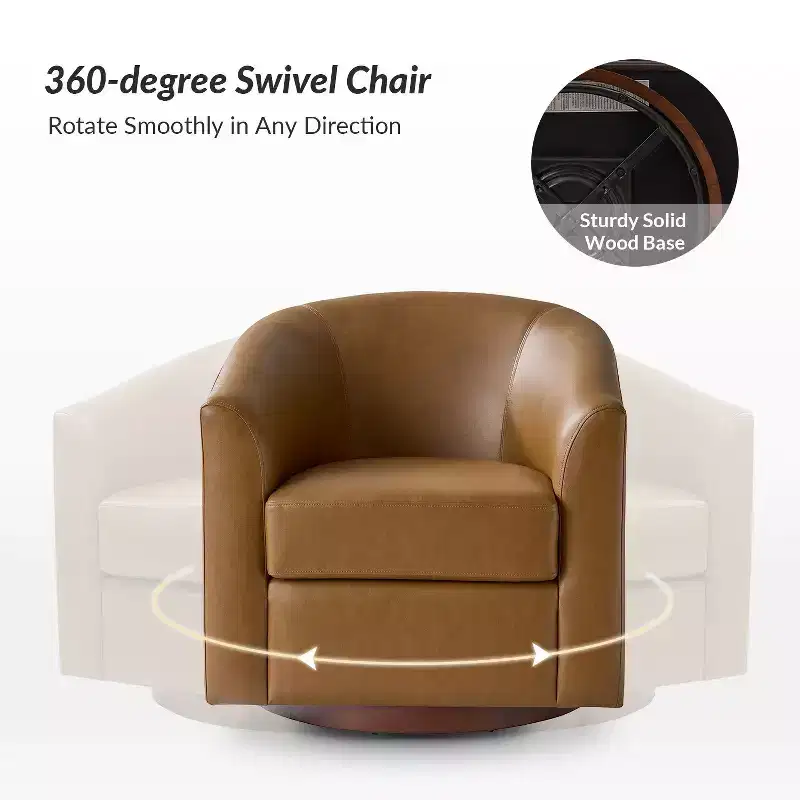 Set of 2 Jessie 30.5 Wide Modern Swivel Barrel Faux Leather Chair with Solid Wood Base|ART OF LIVING DESIGNS