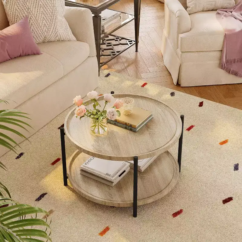 Side Table, 2-Tier Round End Table , Oval Accent Table Nightstand with Steel Frame for Small Spaces, Living Room, Bedroom, Easy to Assemble