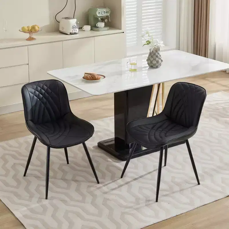 CLIHOME Set of 2 Dining Chairs, Mid Century Modern Kitchen Chair Comfortable Upholstered Faux Leather Dinner Chairs