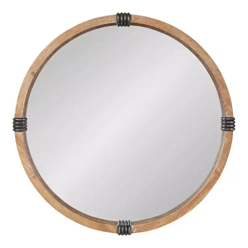 Kate and Laurel Stockport Framed Round Mirror, 28 Diameter, Natural