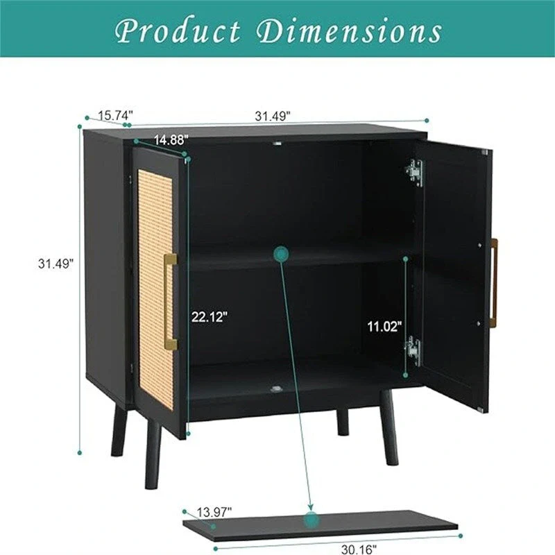 Rattan Storage Cabinet with Adjustable Shelves