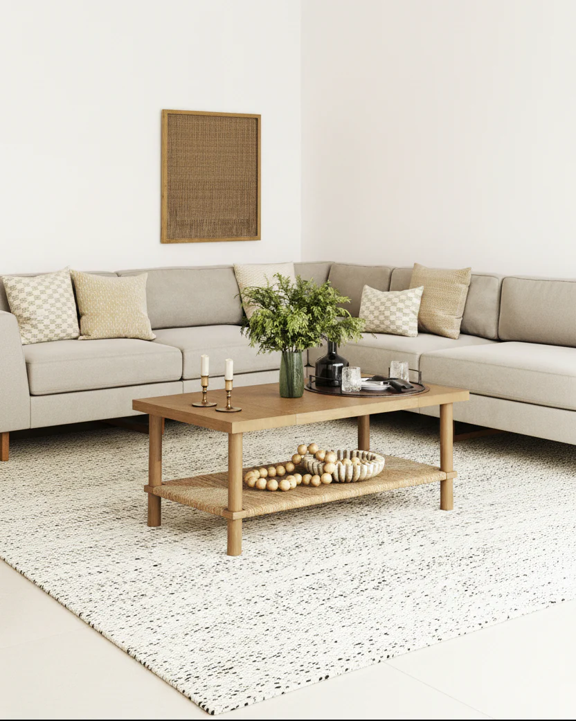 Boho Seagrass & Wood Coffee Table