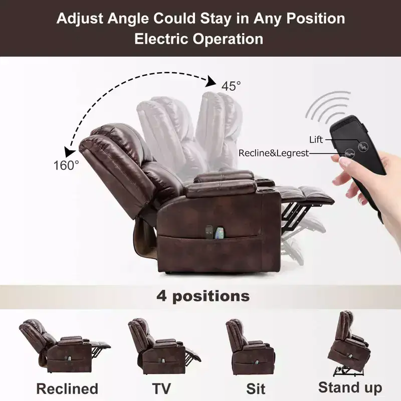 COMHOMA Massage Recliner Chair PU Leather Sofa Power Lift Chair Brown