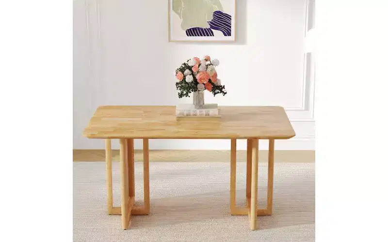 TUYOHW Solid Wood Kitchen Table with Anti-Slip Feet,Dining Table for 4,Wooden Table for Living Room,Imitation Vine Texture Design,Brown