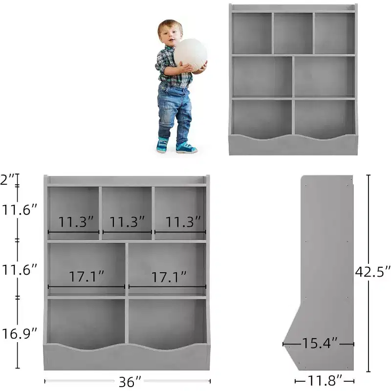 Acekool 3-Tier Kids Bookshelf & Toy Storage Cabinet, Multi-Cubby Organizer for Bedroom, Playroom, Classrooms, 2-Pack