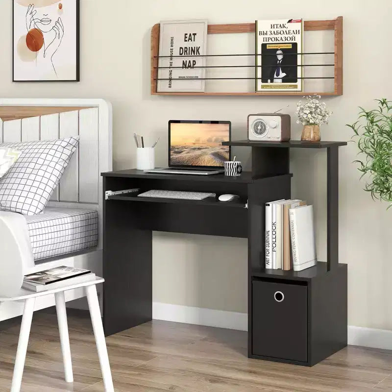 Costway Home Office Computer Desk Space-saving Study Writing Desk with Keyboard Tray White/Black