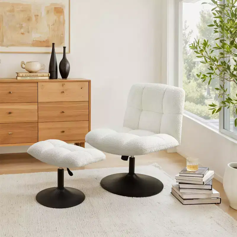 Art Leon Leisure Linen Fabric Swivel Accent Chair with Ottoman, Wood and Metal Frame