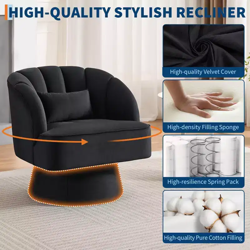 Modern Swivel Barrel Accent Chair, 360 Degree Velvet Upholstered Armchair with Striped Backrest & Plush Padding, Comfy Round Lounge Chair 2 PCS