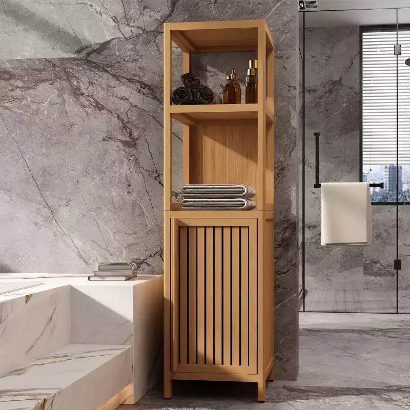 Okak Bamboo Bathroom Storage Cabinet, Multifunctional Freestanding Cabinet with 2 Shelves&1 Door, Bathroom & Kitchen Organizer