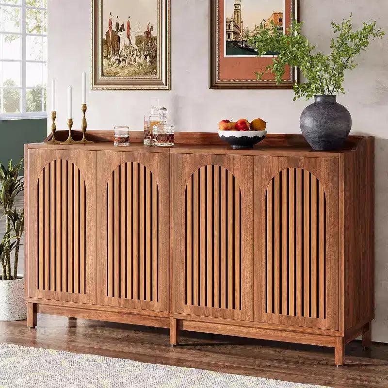 Lantine Kitchen Storage Cabinet, 57 Farmhouse Sideboard Buffet Cabinet with Shutter Door and Adjustable Shelf for Dining Room