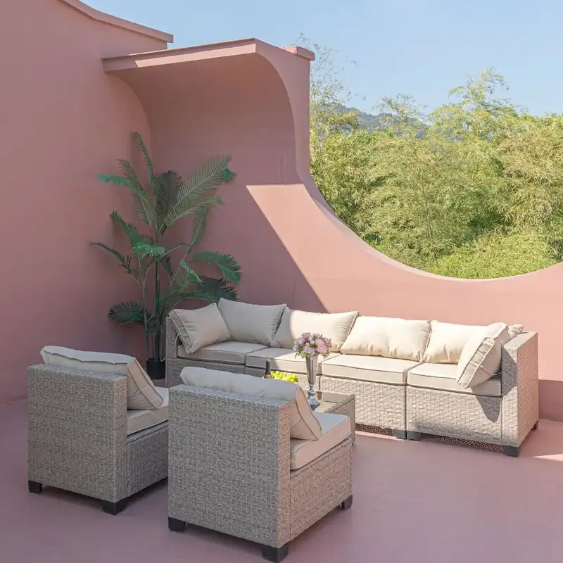 7-Piece Patio Sectional Sofa with Water Resistant Thick Cushions
