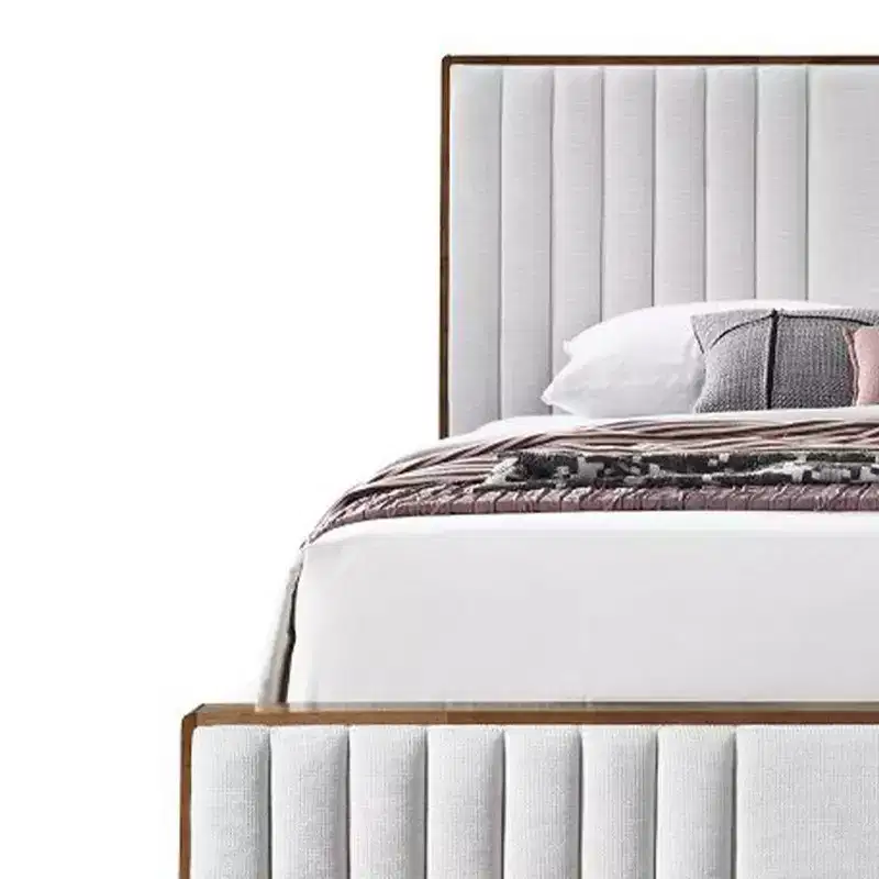 87.4" Eastern King Bed Kaleea Bed Light Gray Chenille Walnut Finish - Acme Furniture