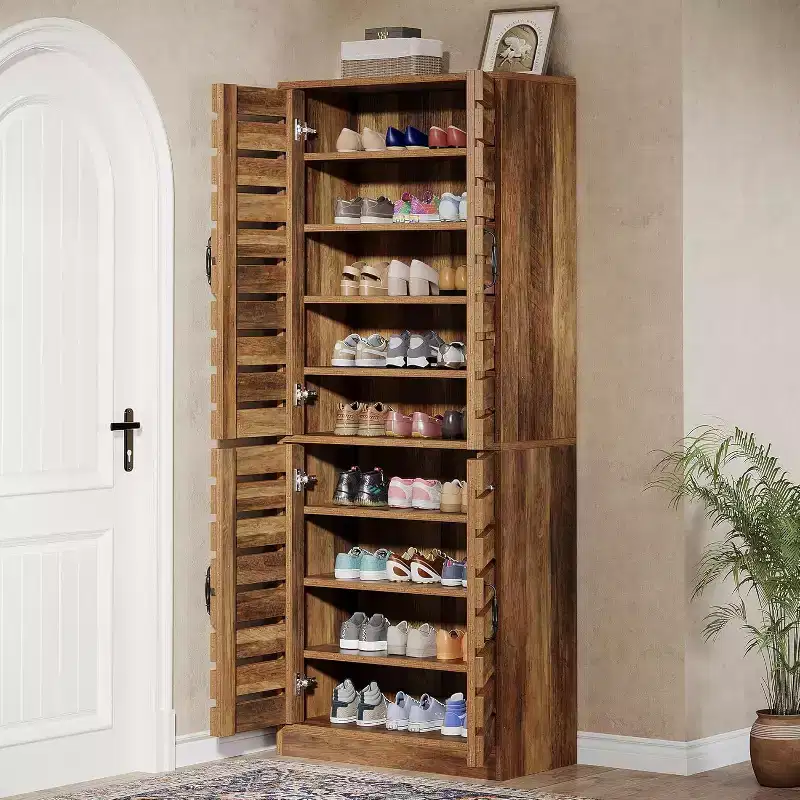 Armoire à chaussures Lantine de 70,8 cm de haut avec portes à persiennes, meuble de rangement vertical à 9 niveaux pour 27 paires de chaussures