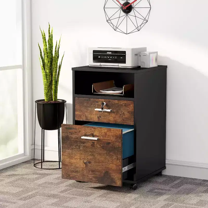 Tribesigns 2 Drawers Wood File Cabinet with Lock, Printer Stand with Rolling Wheels