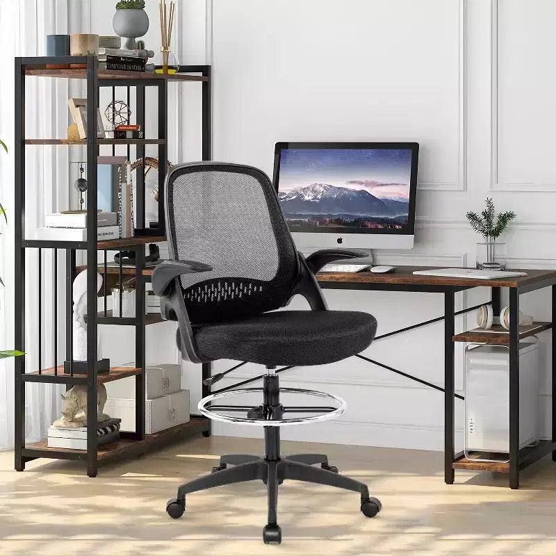 BestMassage Drafting Chair Tall Office Chair with Breathable Mesh Back and Lumbar Support, Black