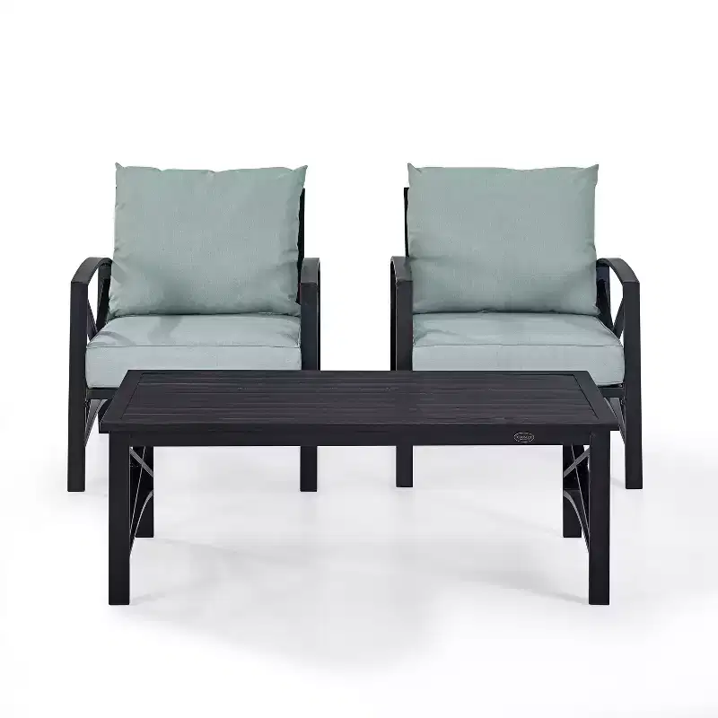 Crosley 3pc Kaplan Steel Outdoor Patio Small Space Chat Set