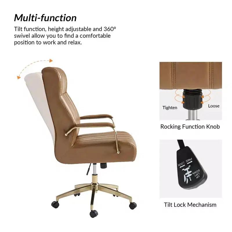 Siivio Modern Leather Swivel Tilting Office Chair with Channel Tufted|HULALA??HOME