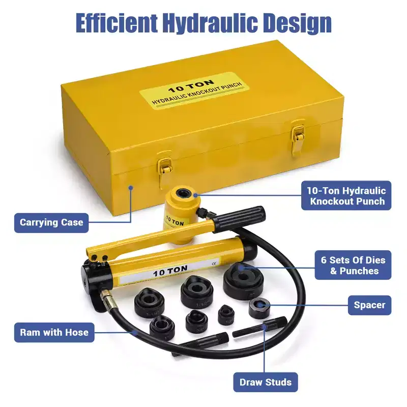 Yescom 1/2 to 2 Hydraulic Knockout Punch Set 10-Ton 6-Die Electrical Conduit Hole Punch Driver Kit - Yellow