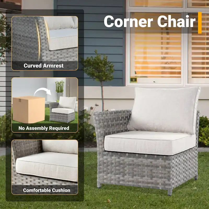 HOOOWOOO 13-piece Wicker Rattan Patio Sectional Conversation Set with Fire Pit