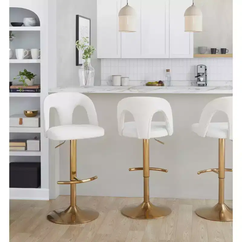 LumiSource Set of 2 Ava Adjustable Barstools Gold/White Fabric