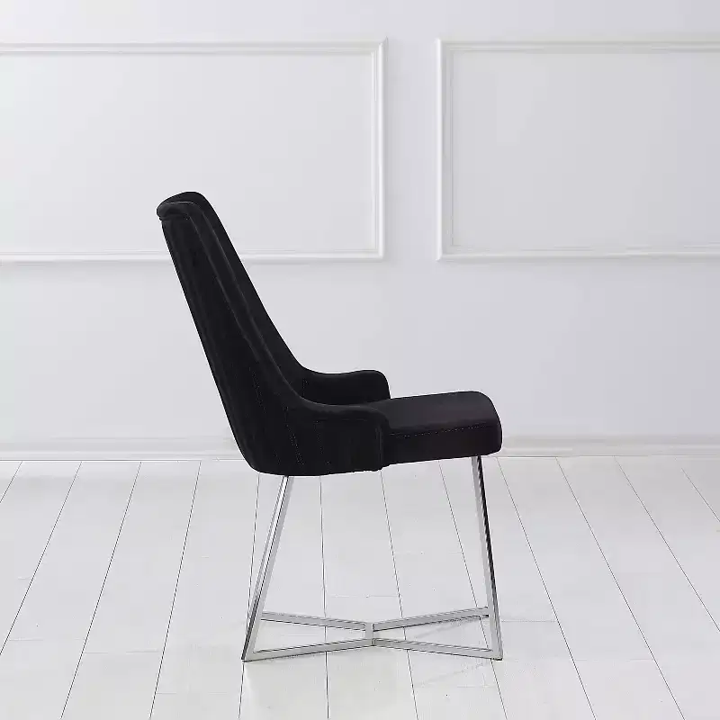HOMES: Inside + Out Set of 2 Chander Glam Microfiber Upholstered Dining Chairs Black