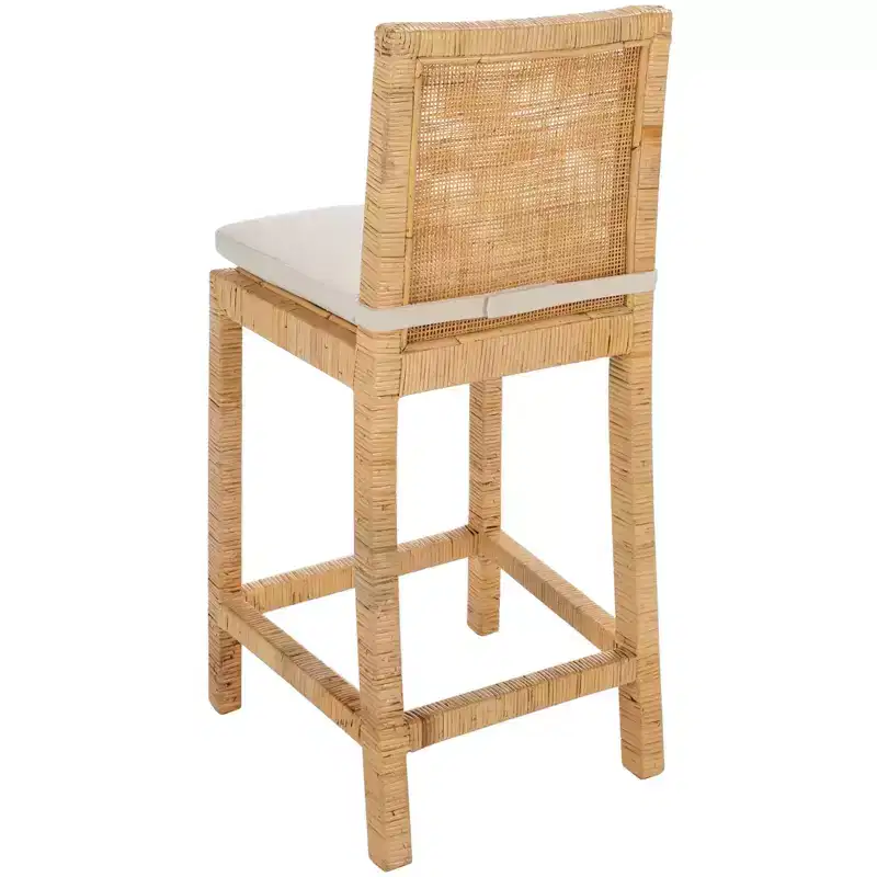 Tojo Cane Counter Stool With Cushion - BST6502 - White/Natural - Safavieh