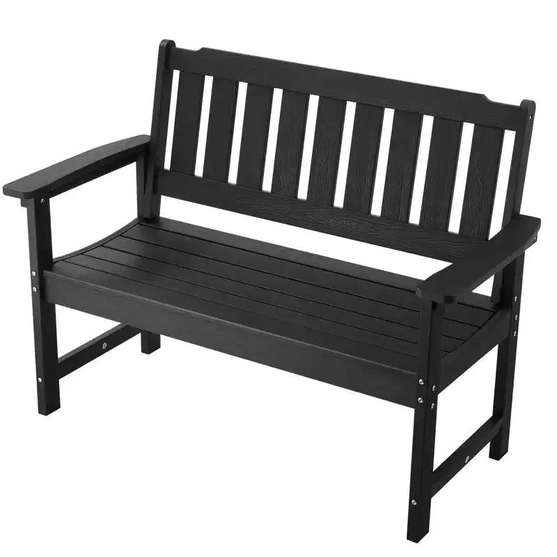 VEVOR Outdoor Bench, 50.5 inch, 800 lbs Weight Capacity for 2-3 Persons, Weatherproof Plastic Frame with Backrest and Wide Armrests, Black