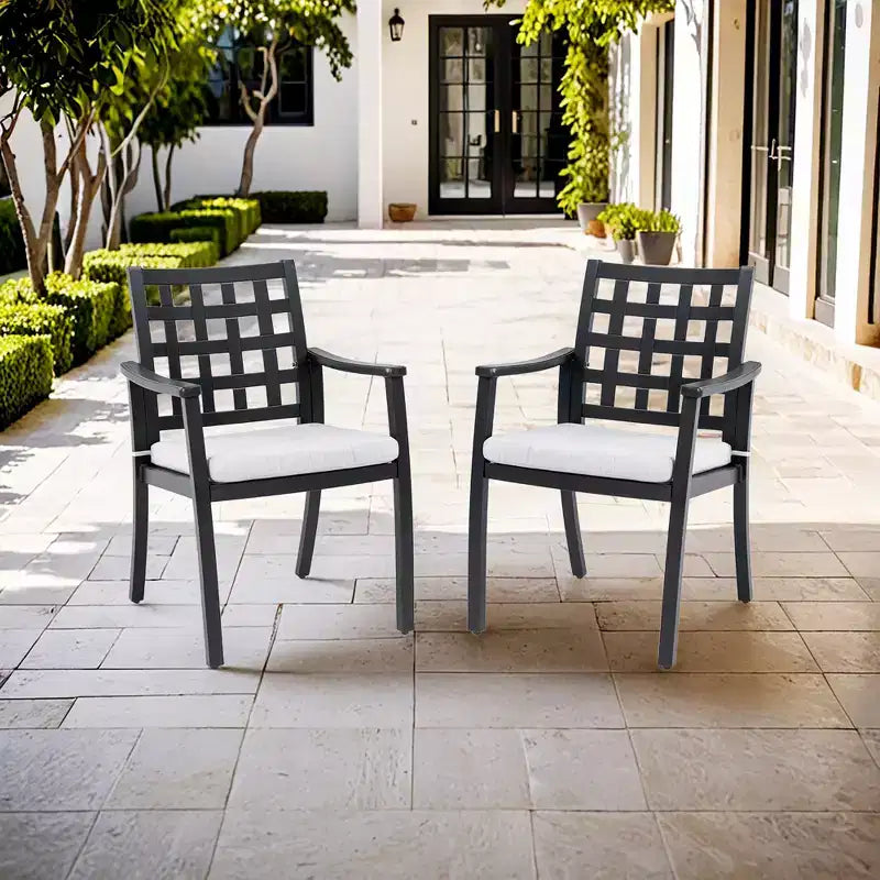 Christopher Knight Home Darwin Outdoor Lattice Backrest Aluminum Dining Chairs with Removable Sunbrella Fabric Cushion(Set of 2)