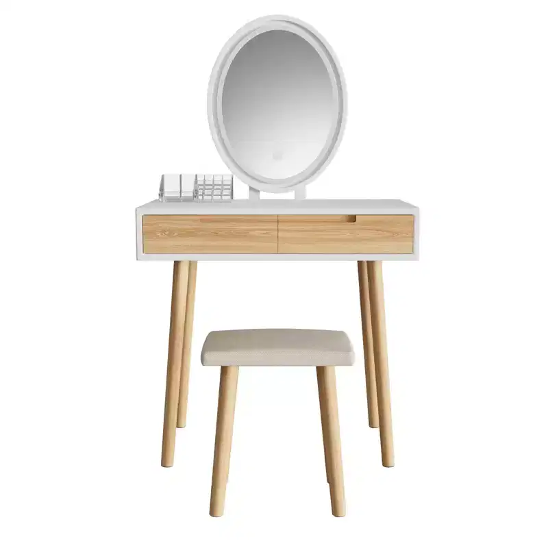 31.5 Natural Wood Makeup Vanity Desk Set