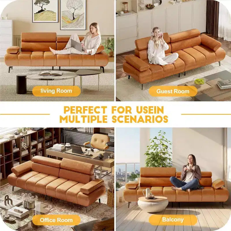 3-Seater Faux Leather Futon Sofa Bed, Convertible Sleeper Couch with Adjustable Backrests Armrests Headrests, with Split Two Separate Sectional Sofas